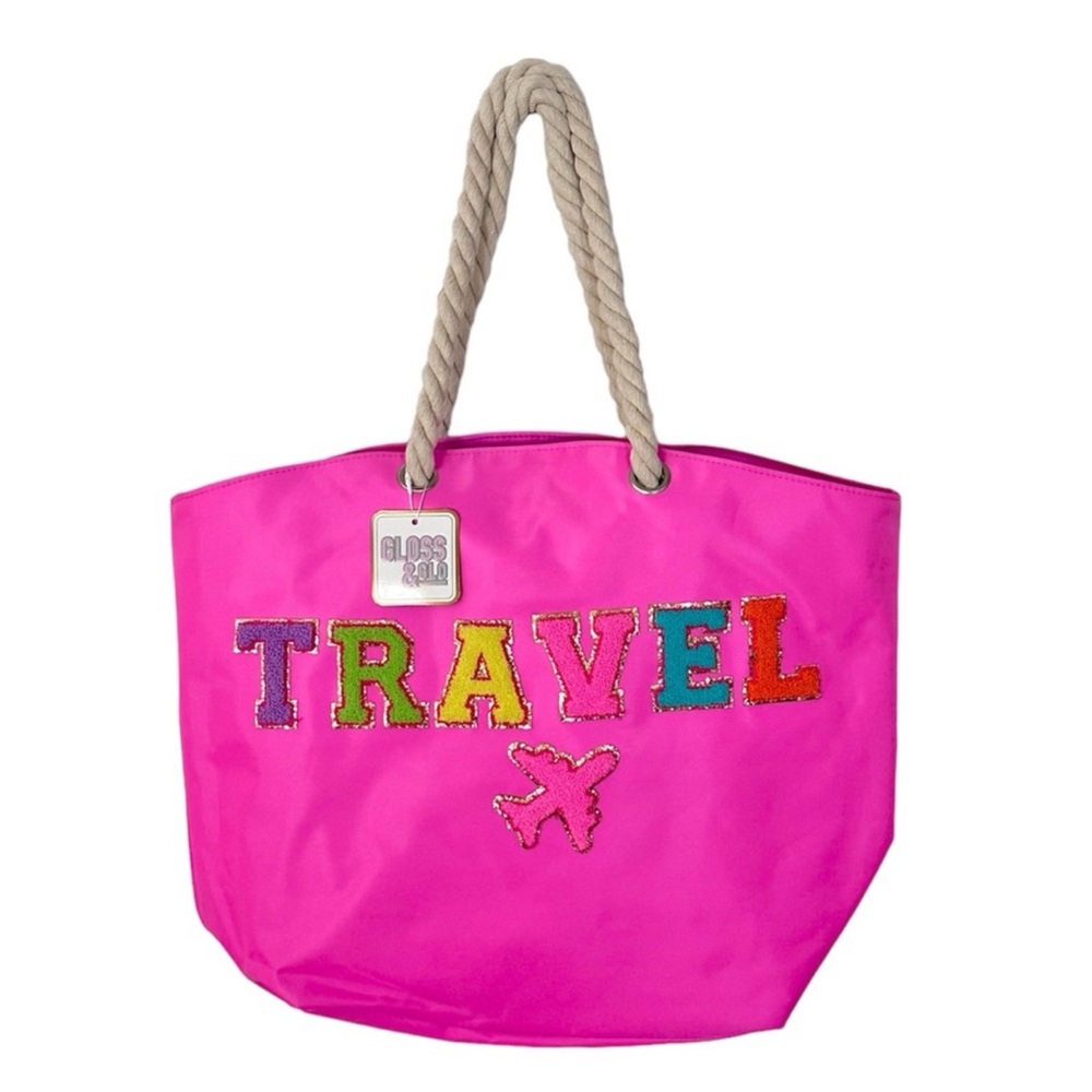 🥷🏿🥷🏿🥷🏿Gloss & Glo Travel Hot Pink tote (Nylon) bag with patches
